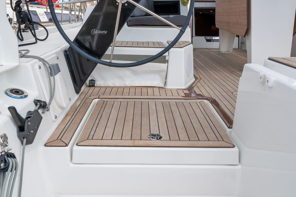 Cockpit of One Heart, a Dufour 44 sailboat at Preveza, Greece