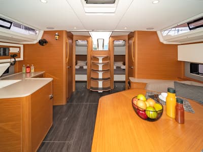 Salon of One Heart, a Dufour 44 sailboat at Preveza, Greece