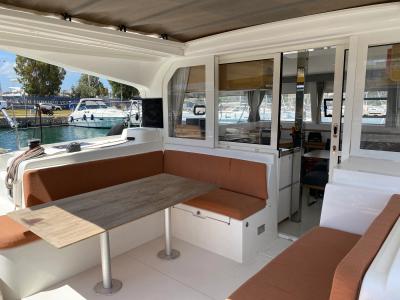 Deck of Spearhead, a Excess 12 catamaran at Municipality of Kalamata, Greece