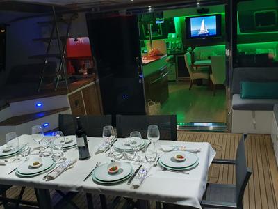Deck of SUNNYACHT, a Sunreef Yachts Sunreef 62 catamaran at Olbia, Italy