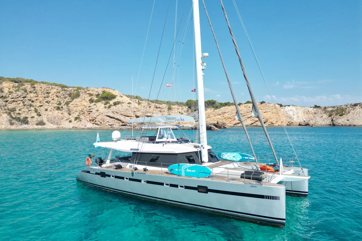 Exterior view of SUNNYACHT, a Sunreef Yachts Sunreef 62 catamaran at Olbia, Italy