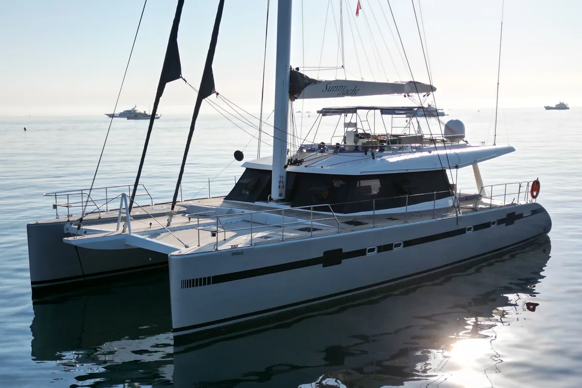 Exterior view of SUNNYACHT, a Sunreef Yachts Sunreef 62 catamaran at Olbia, Italy