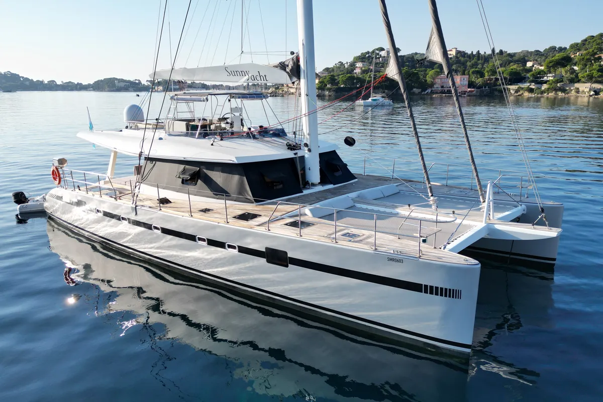 Exterior view of SUNNYACHT, a Sunreef Yachts Sunreef 62 catamaran at Olbia, Italy