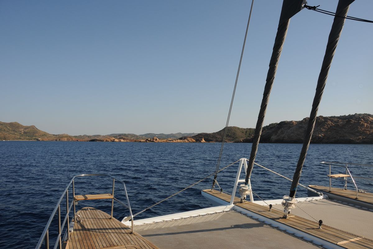 Deck of SUNNYACHT, a Sunreef Yachts Sunreef 62 catamaran at Olbia, Italy