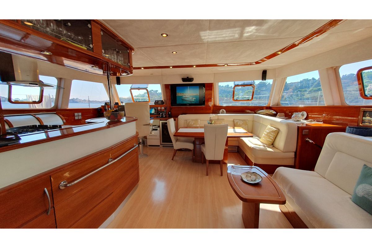 Salon of SUNNYACHT, a Sunreef Yachts Sunreef 62 catamaran at Olbia, Italy