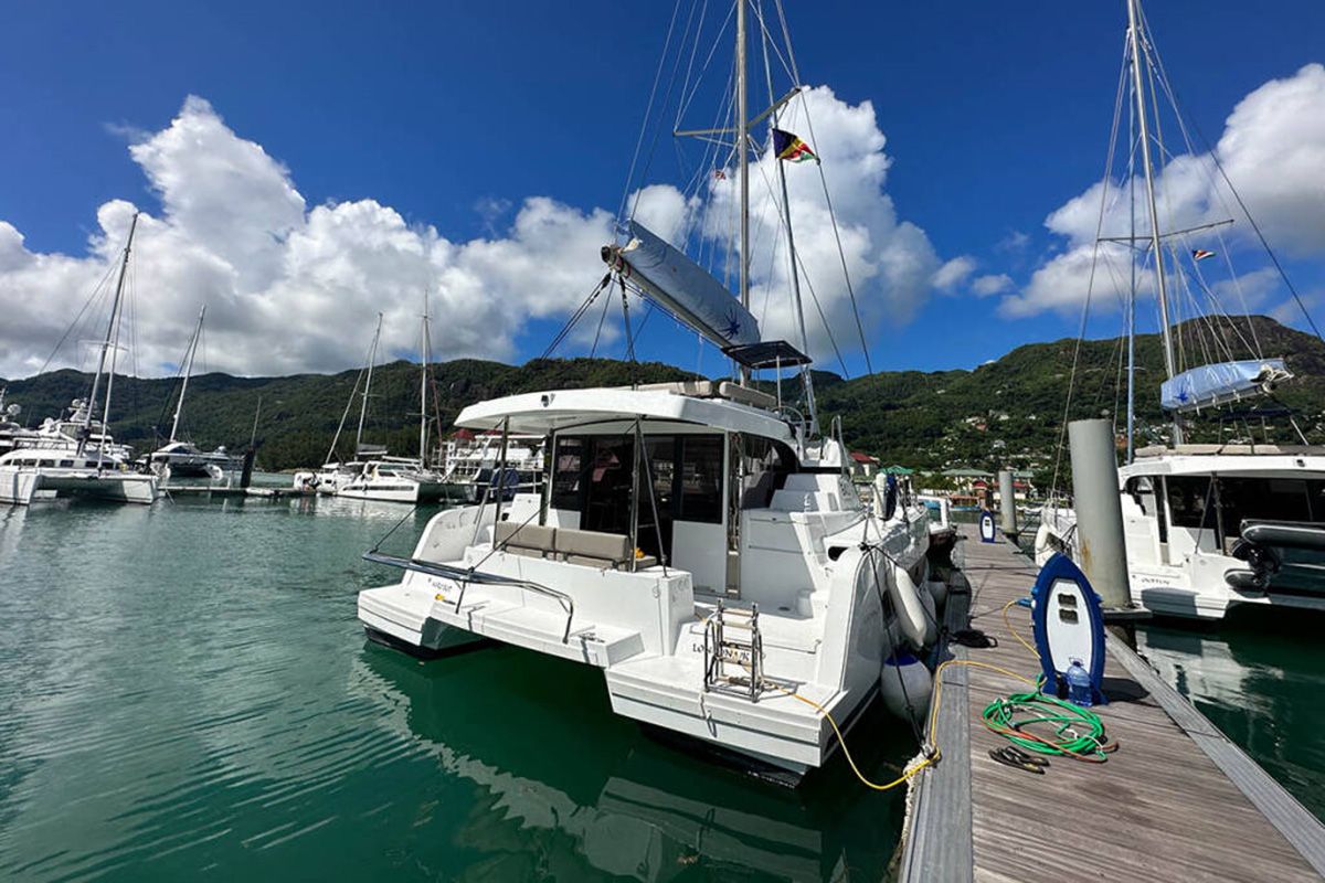 Miro Bot, a Bali Catspace catamaran at Seychelles, Eden Island Marina, Seychelles