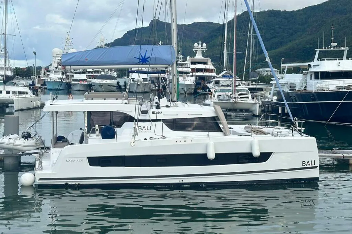 Miro Bot, a Bali Catspace catamaran at Seychelles, Eden Island Marina, Seychelles