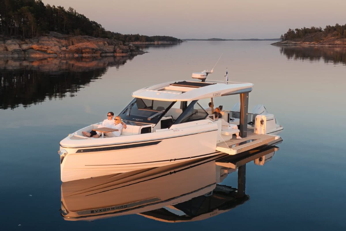 Exterior view of Olivia, a Saxdor Yachts Saxdor 400 GTO motorboat at Općina Sukošan, Croatia