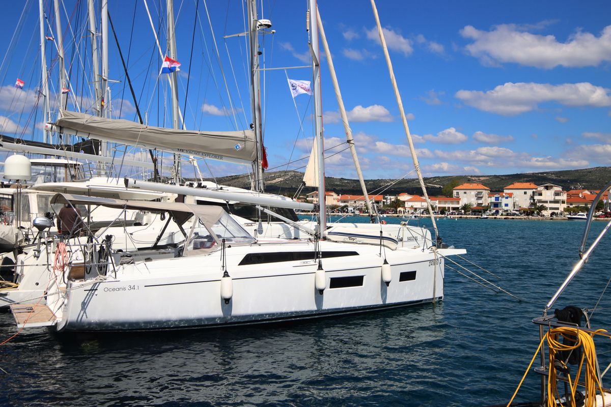 Exterior view of Ka Nani, a Beneteau Oceanis 34.1 sailboat at Općina Rogoznica, Croatia