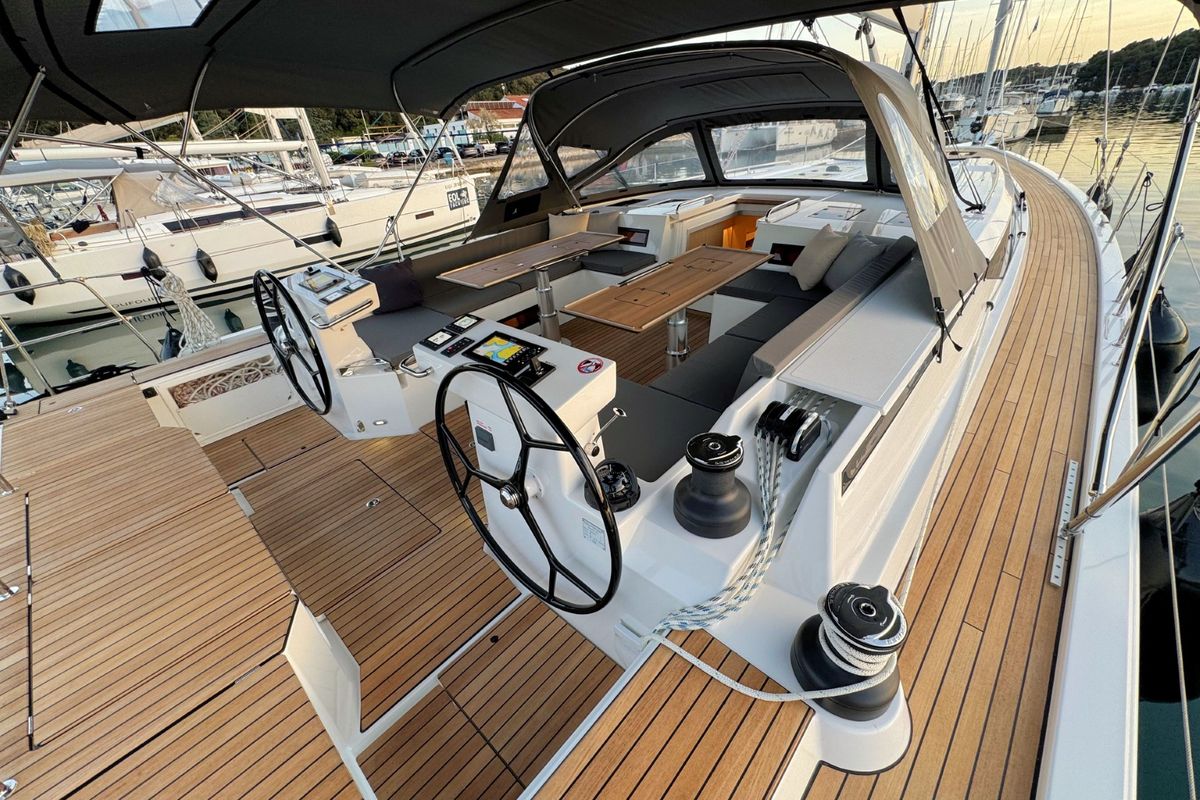 Deck of Mina, a Bavaria C57 Style sailboat at Grad Pula, Croatia