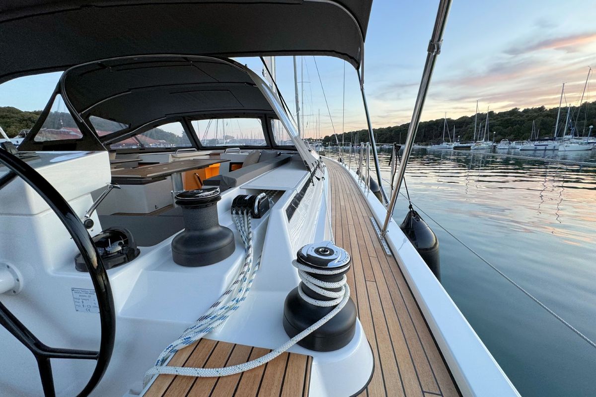 Deck of Mina, a Bavaria C57 Style sailboat at Grad Pula, Croatia