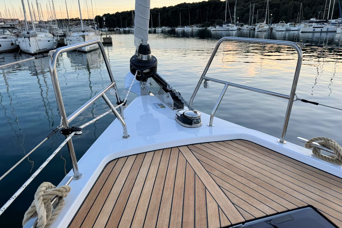 Deck of Mina, a Bavaria C57 Style sailboat at Grad Pula, Croatia