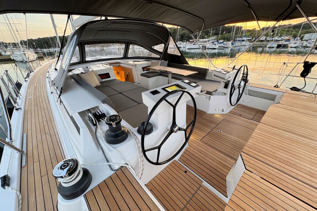 Deck of Mina, a Bavaria C57 Style sailboat at Grad Pula, Croatia