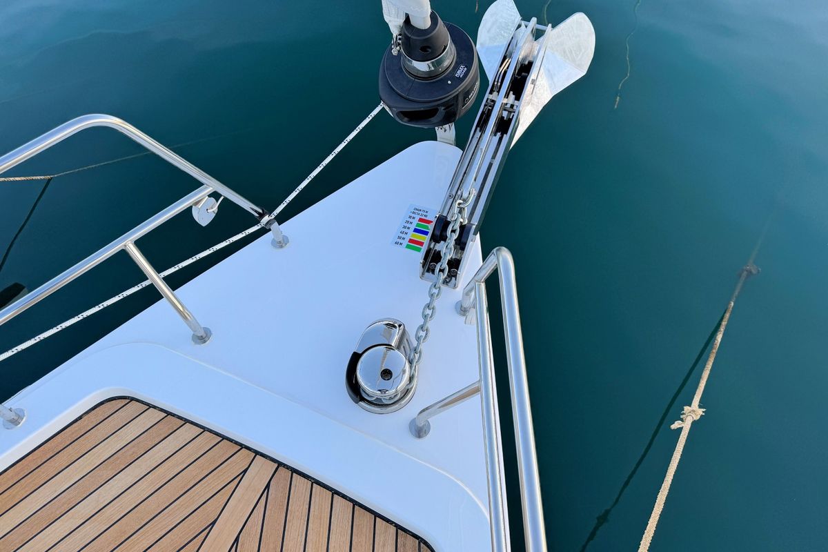 Deck of Mina, a Bavaria C57 Style sailboat at Grad Pula, Croatia
