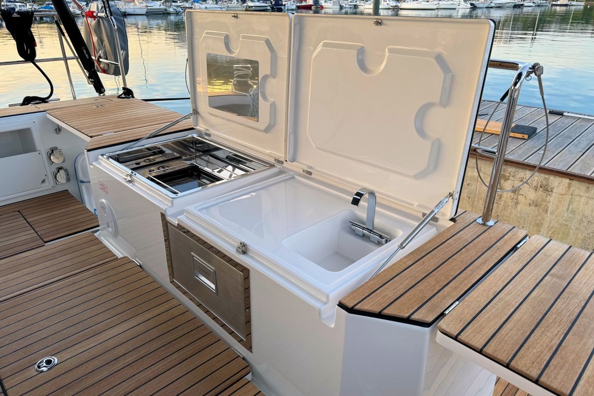Deck of Mina, a Bavaria C57 Style sailboat at Grad Pula, Croatia