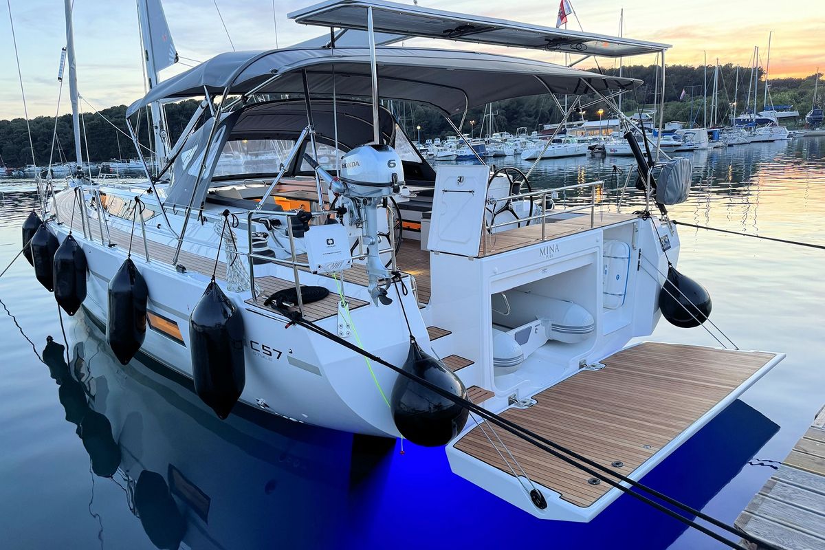 Exterior view of Mina, a Bavaria C57 Style sailboat at Grad Pula, Croatia