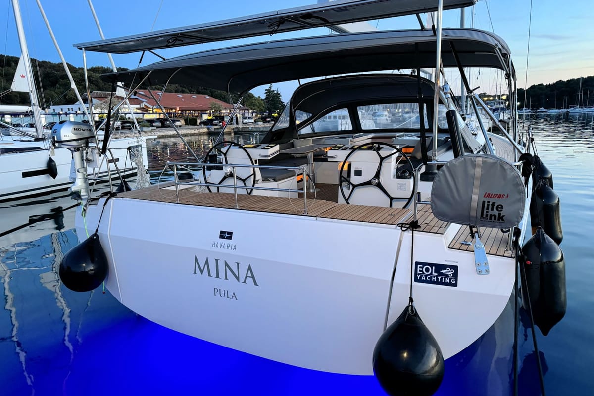Exterior view of Mina, a Bavaria C57 Style sailboat at Grad Pula, Croatia