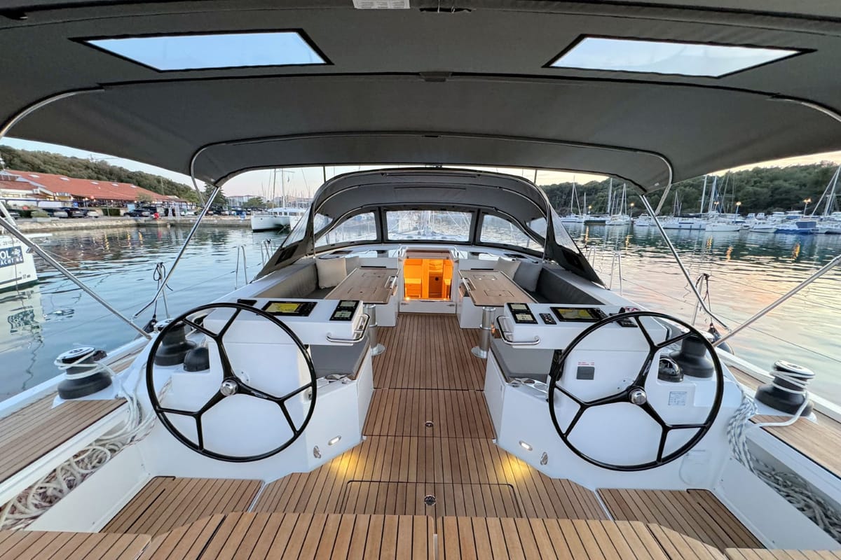 Cockpit of Mina, a Bavaria C57 Style sailboat at Grad Pula, Croatia