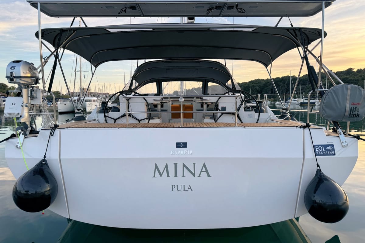Exterior view of Mina, a Bavaria C57 Style sailboat at Grad Pula, Croatia