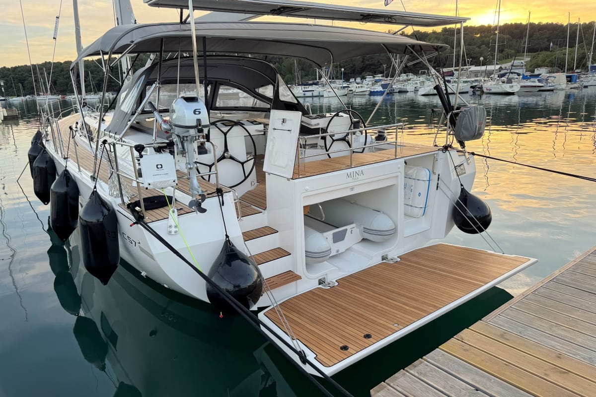 Exterior view of Mina, a Bavaria C57 Style sailboat at Grad Pula, Croatia