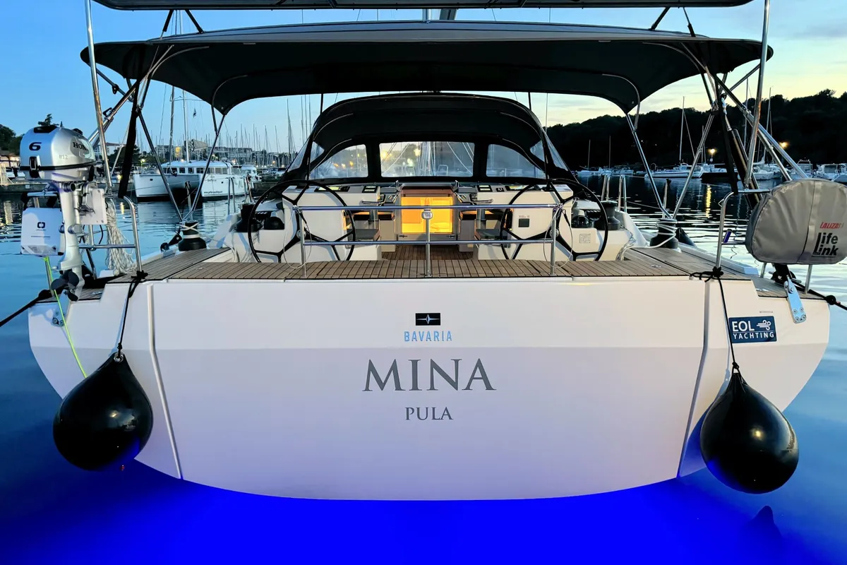 Exterior view of Mina, a Bavaria C57 Style sailboat at Grad Pula, Croatia