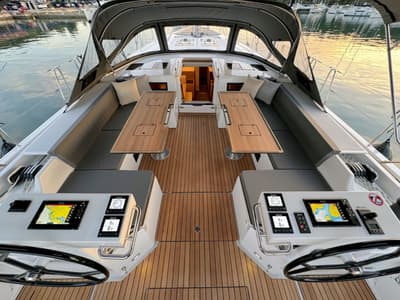 Cockpit of Mina, a Bavaria C57 Style sailboat at Grad Pula, Croatia