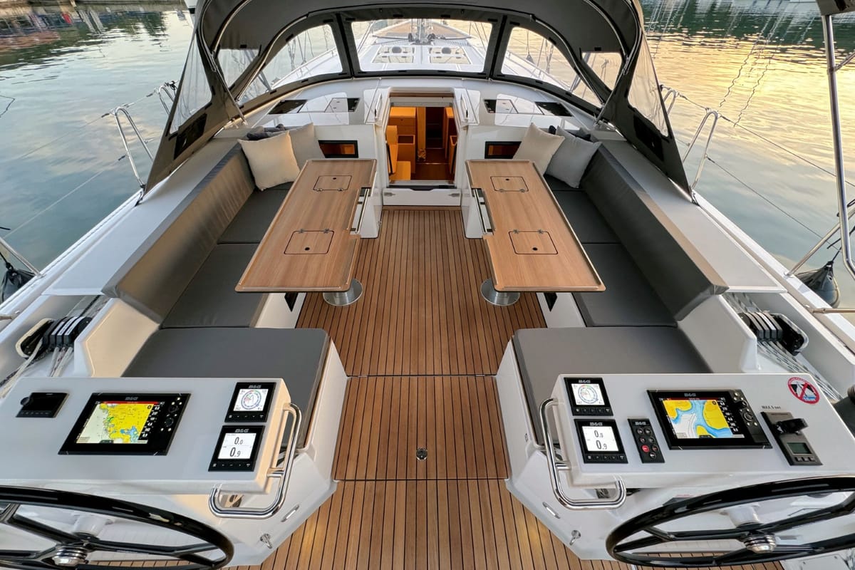 Cockpit of Mina, a Bavaria C57 Style sailboat at Grad Pula, Croatia