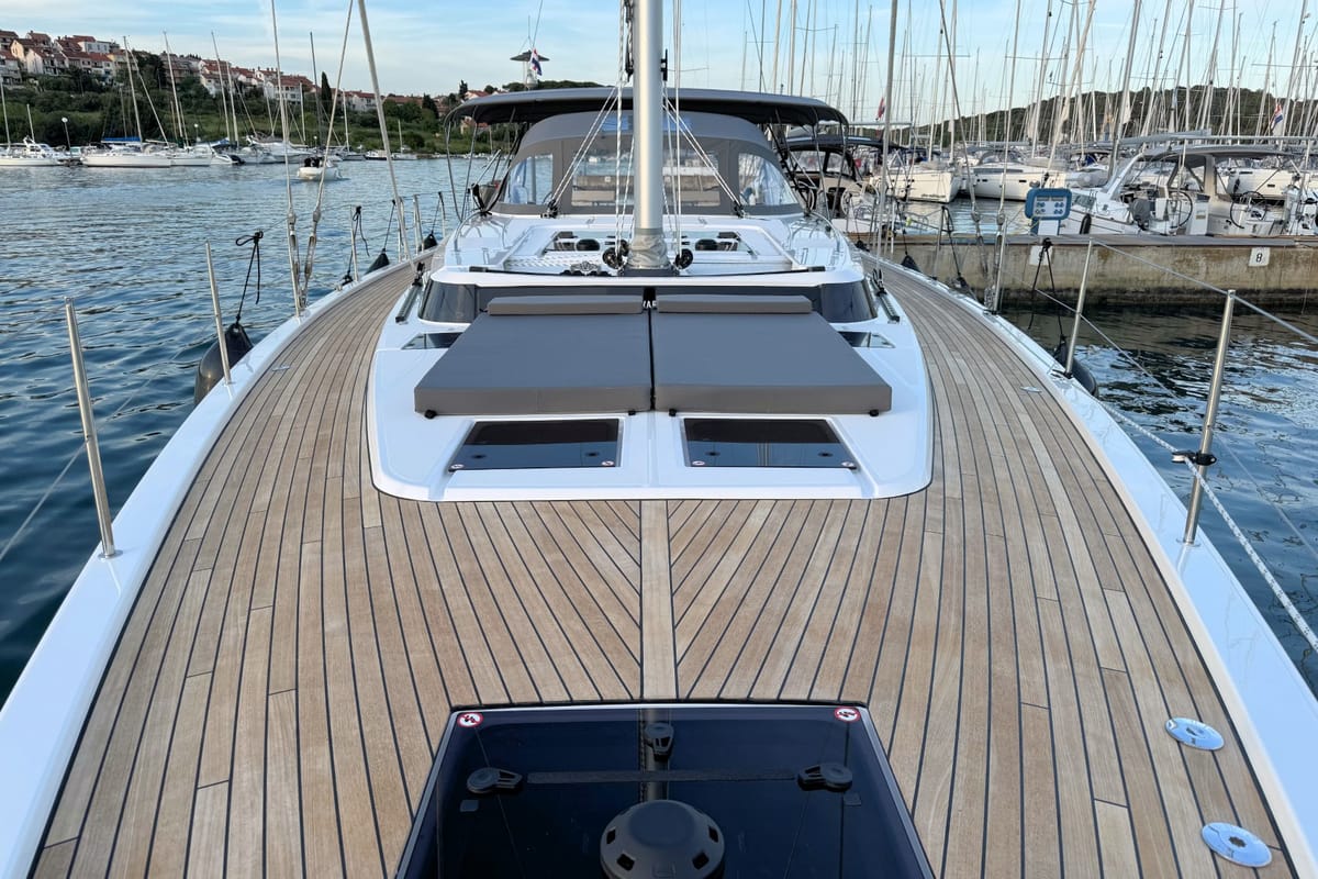 Deck of Mina, a Bavaria C57 Style sailboat at Grad Pula, Croatia