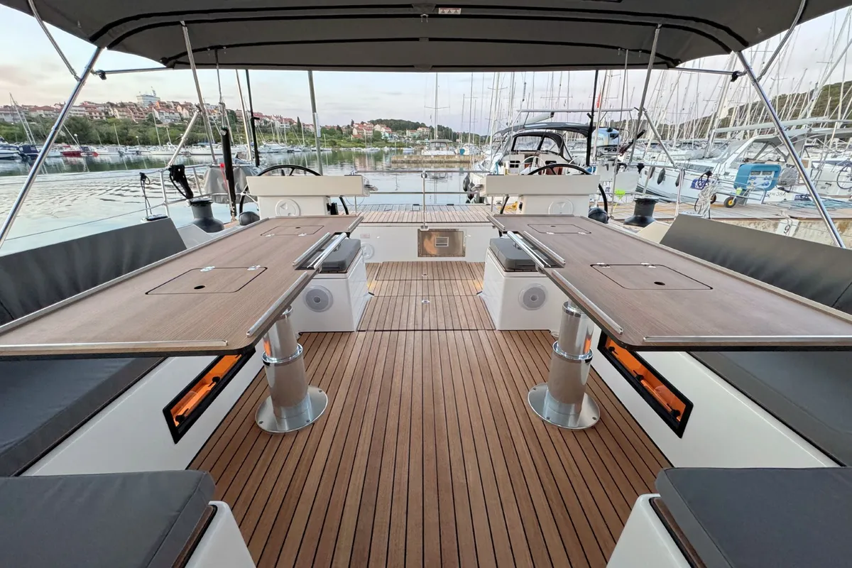 Deck of Mina, a Bavaria C57 Style sailboat at Grad Pula, Croatia