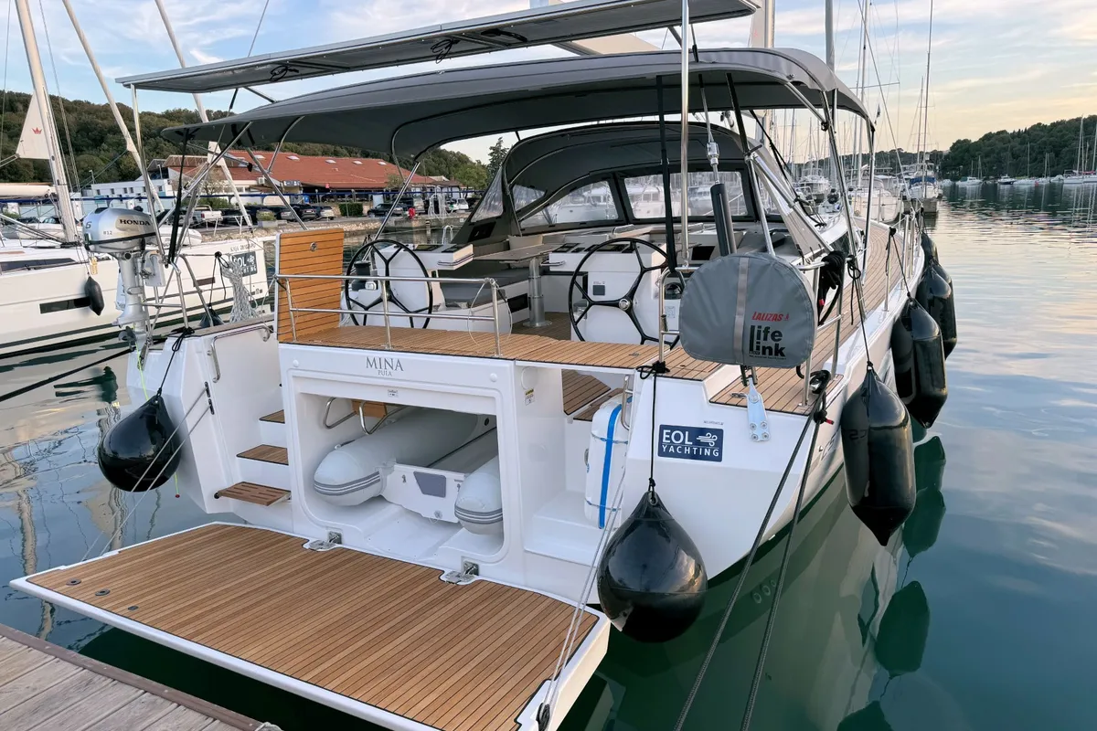 Exterior view of Mina, a Bavaria C57 Style sailboat at Grad Pula, Croatia