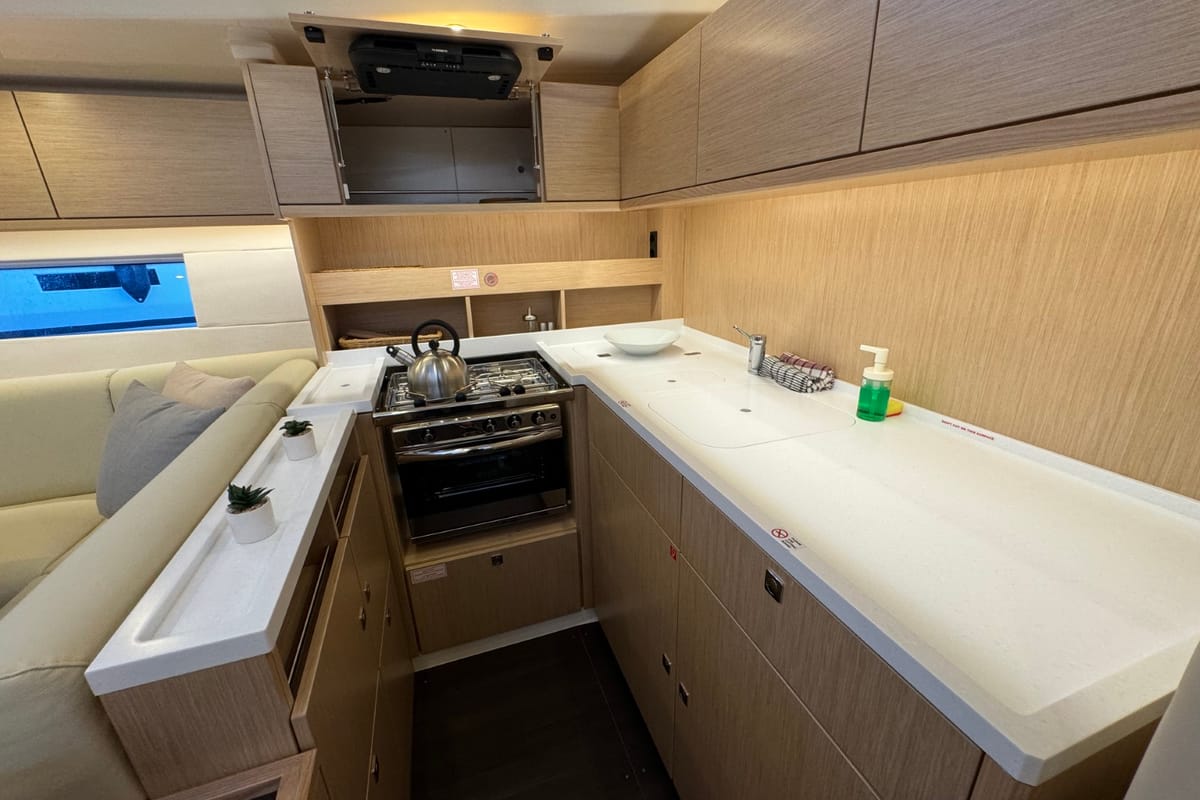 Galley of Mina, a Bavaria C57 Style sailboat at Grad Pula, Croatia