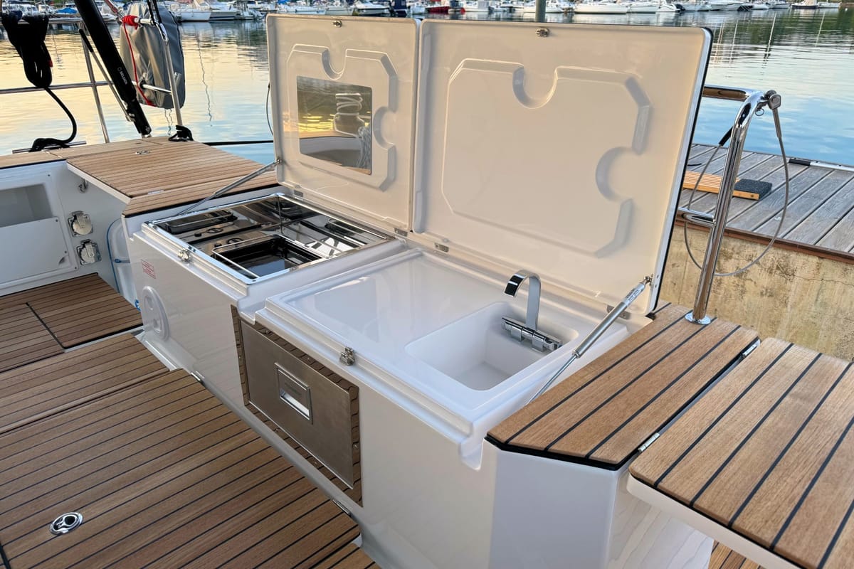 Deck of Mina, a Bavaria C57 Style sailboat at Grad Pula, Croatia