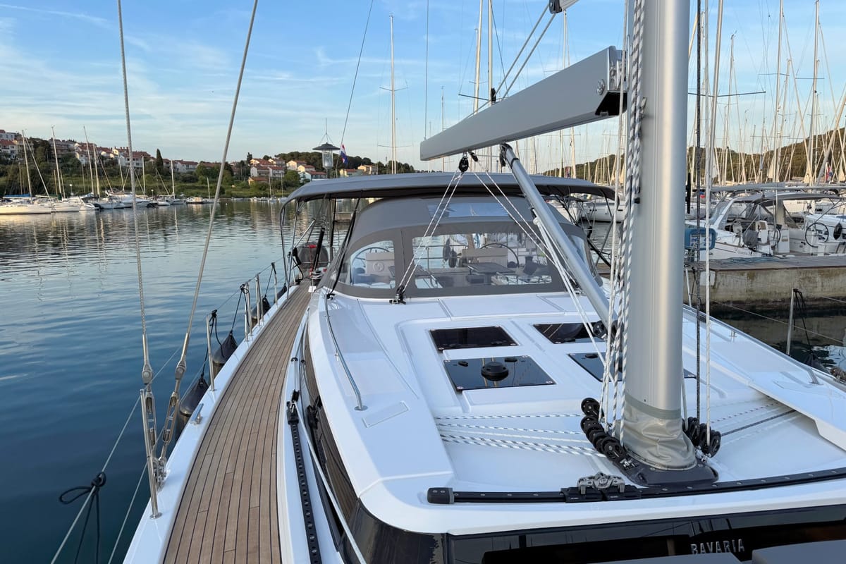 Deck of Mina, a Bavaria C57 Style sailboat at Grad Pula, Croatia