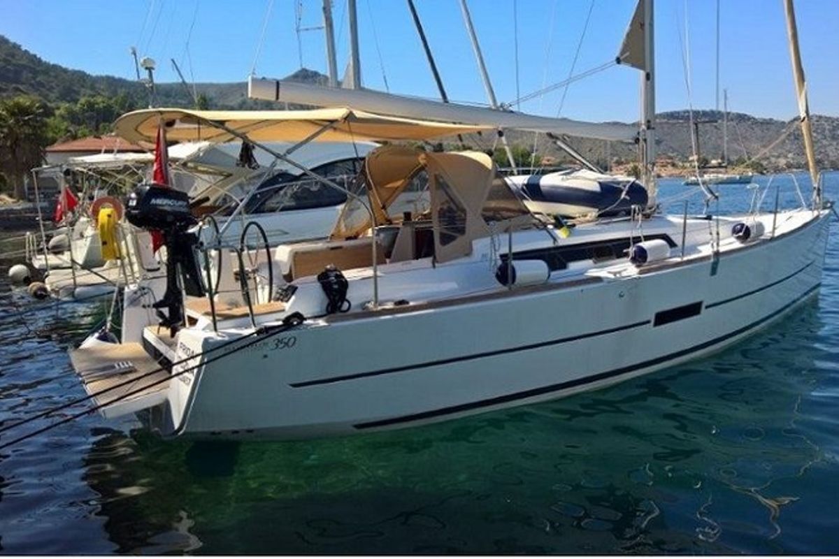 Exterior view of Friday, a Dufour 350 GL sailboat at Fethiye, Turkey