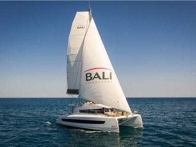 Exterior view of Premium, a Bali 4.2 catamaran at Hora Sfakion, Greece