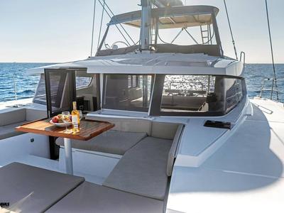 Exterior view of Premium, a Bali 4.2 catamaran at Hora Sfakion, Greece