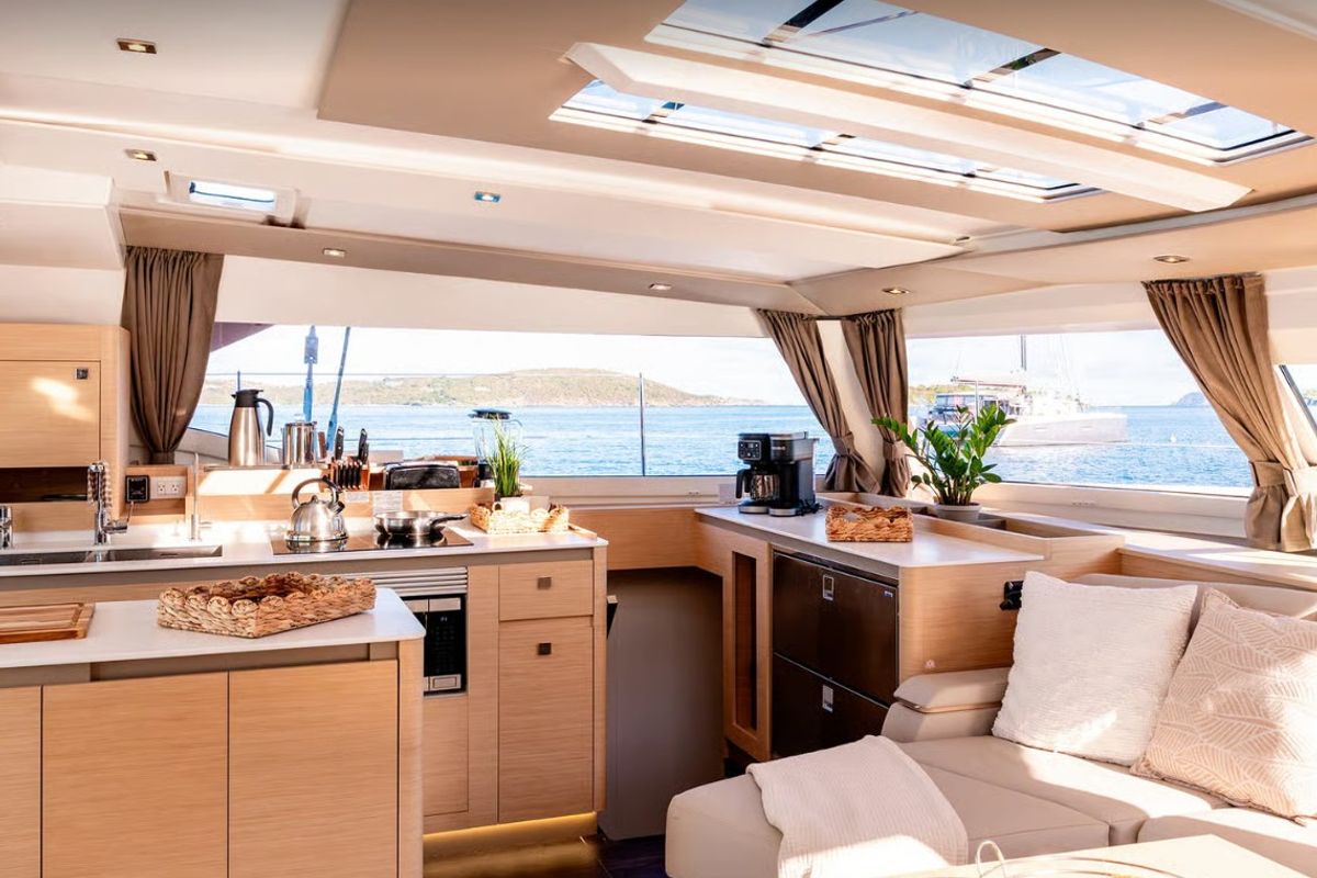 Galley of MyWay, a Fountaine Pajot FP 51 catamaran at Cogolin, France
