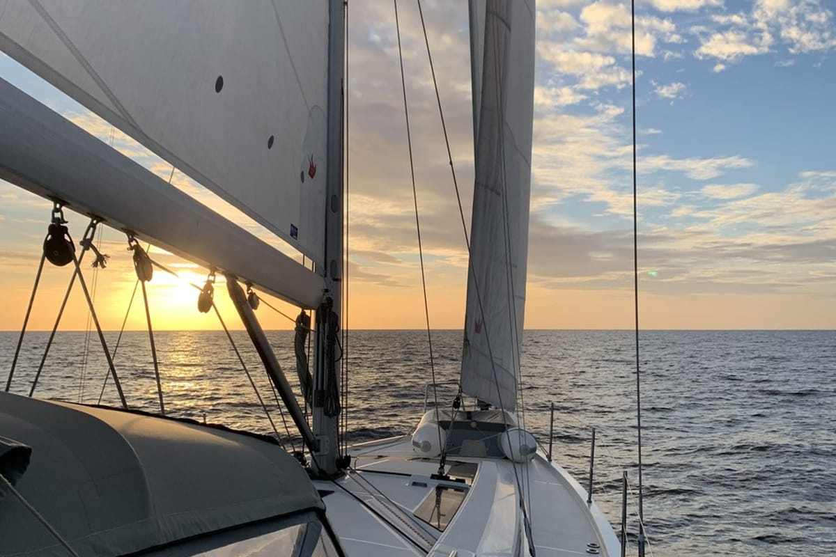 Exterior view of Maracuya, a Beneteau Oceanis 46.1 sailboat at Cala Egos, Spain