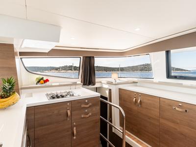 Deck of Optimus, a Bali 4.6 catamaran at Grad Šibenik, Croatia
