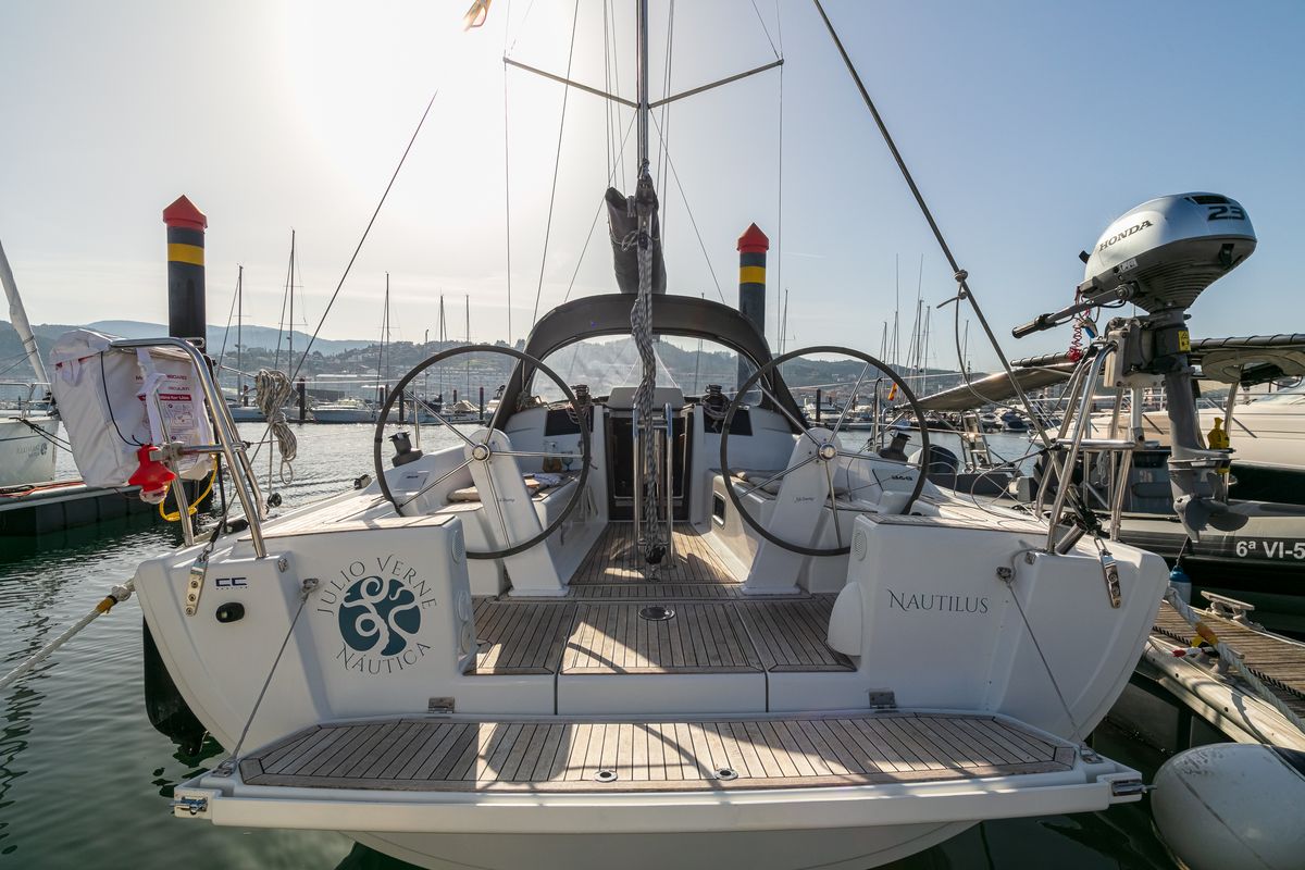Cockpit of Nautilus, a Hanse Yachts Hanse 315 sailboat at Baiona, Spain