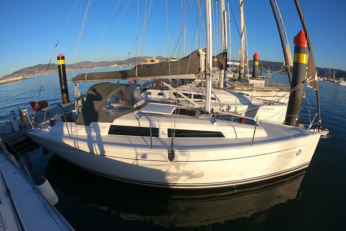 Exterior view of Nautilus, a Hanse Yachts Hanse 315 sailboat at Baiona, Spain