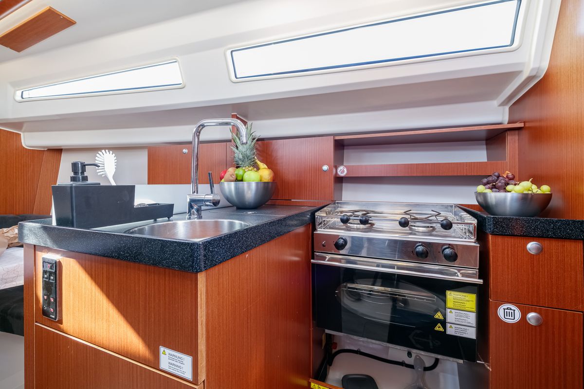 Galley of Nautilus, a Hanse Yachts Hanse 315 sailboat at Baiona, Spain
