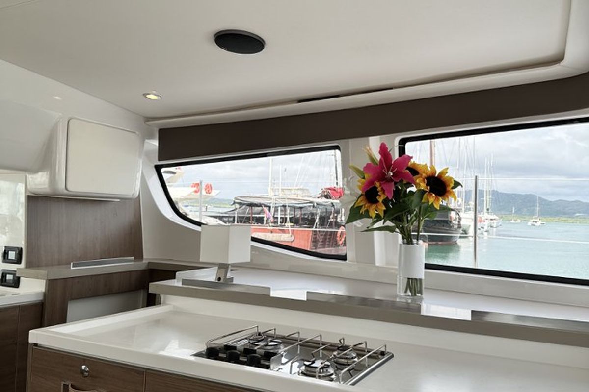 Galley of Belle Isle, a Bali 4.4 catamaran at Mai Khao, Thailand