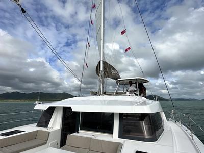 Deck of Belle Isle, a Bali 4.4 catamaran at Mai Khao, Thailand