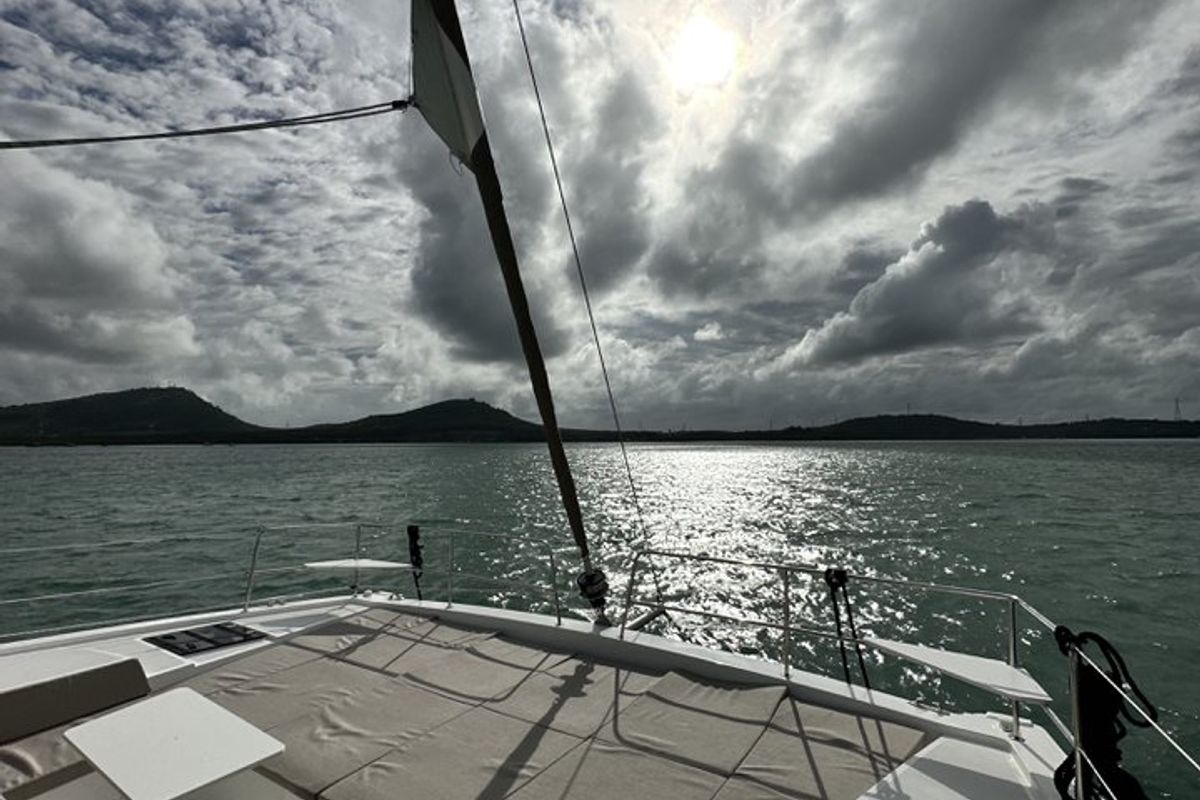Deck of Belle Isle, a Bali 4.4 catamaran at Mai Khao, Thailand