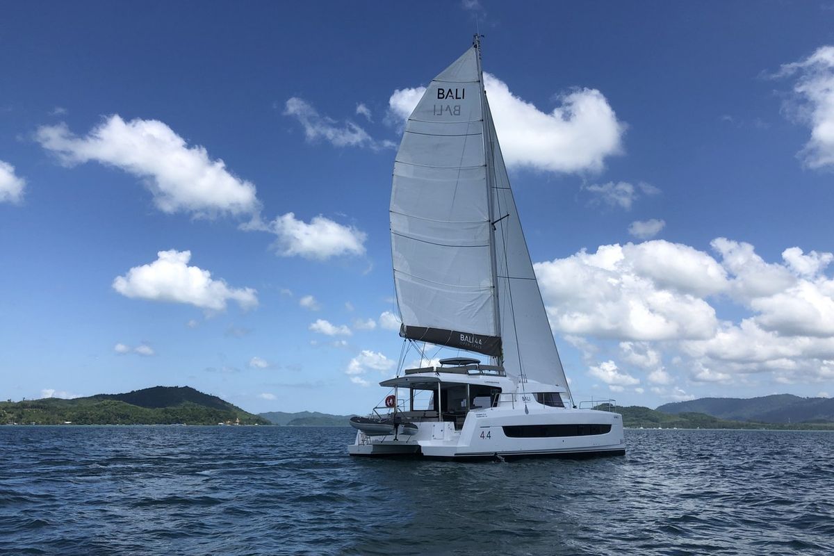 Exterior view of Belle Isle, a Bali 4.4 catamaran at Mai Khao, Thailand