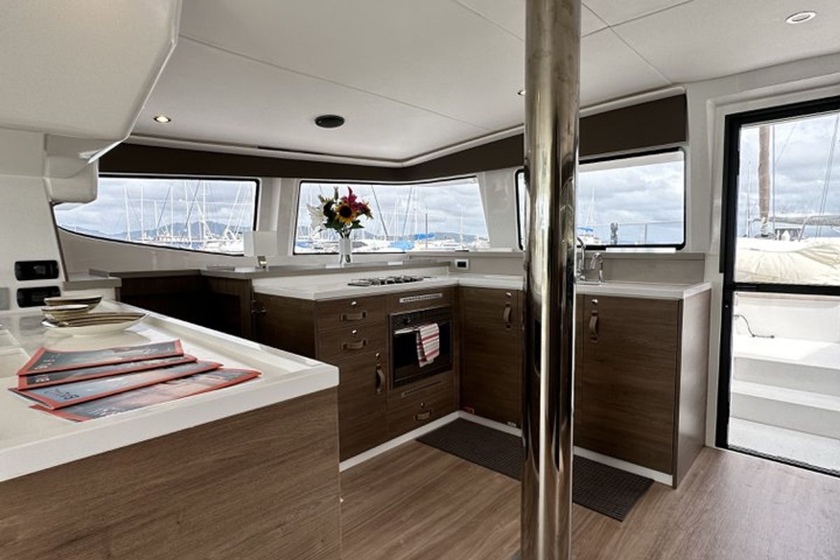 Galley of Belle Isle, a Bali 4.4 catamaran at Mai Khao, Thailand
