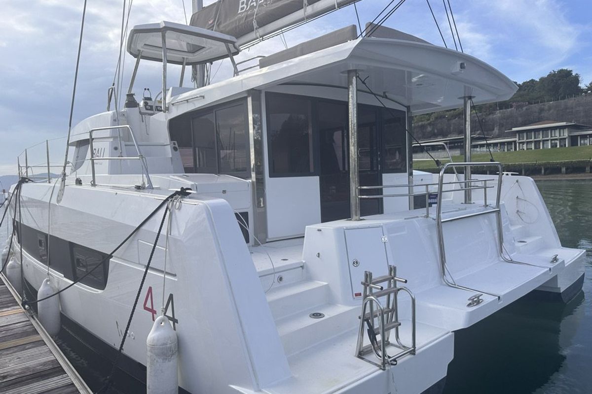 Exterior view of Belle Isle, a Bali 4.4 catamaran at Mai Khao, Thailand