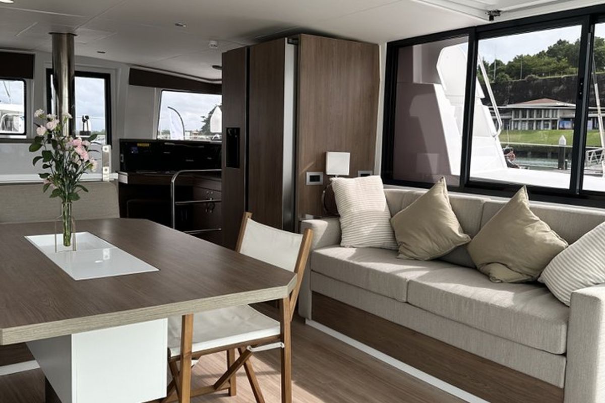 Salon of Belle Isle, a Bali 4.4 catamaran at Mai Khao, Thailand