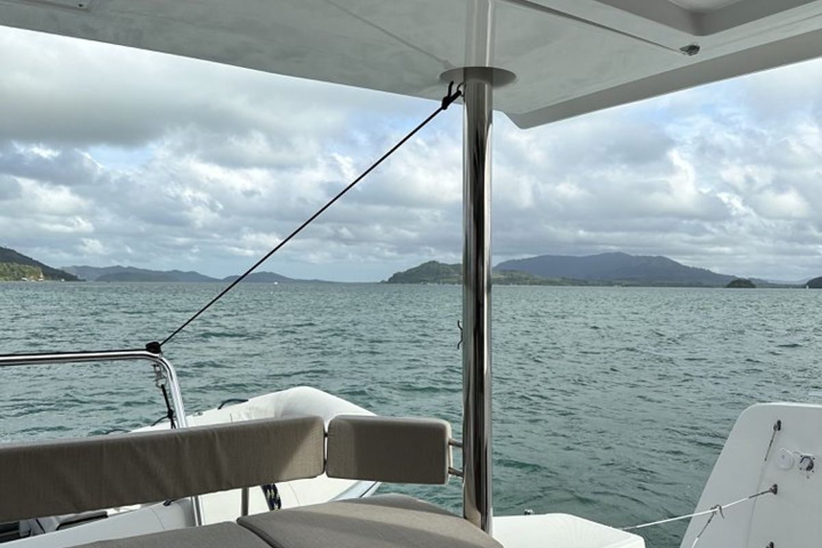 Deck of Belle Isle, a Bali 4.4 catamaran at Mai Khao, Thailand